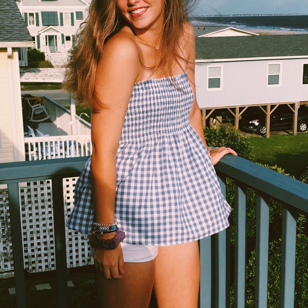 Blue Plaid She + Sky Sleeveless Top